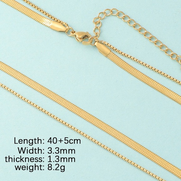 18K Gold Plated Double Layered Necklace*Snake Chain Herringbone Minimalist *LW - Picture 3 of 4
